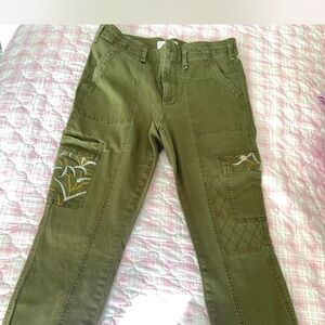 Anthropologie Olive Green Cargo Pants with Floral Pockets
